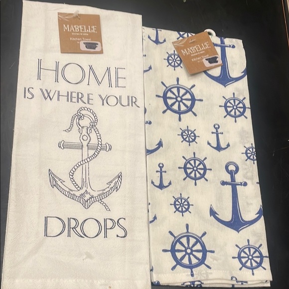 Marble brand  Nautical Kitchen Towels - White and Blue set of 2 new - Picture 1 of 1